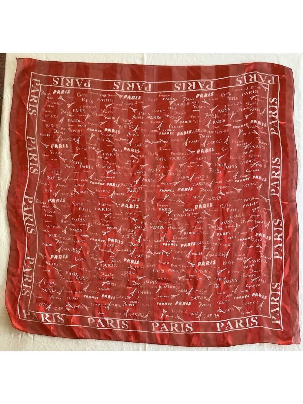 Paris, France, White on Red Scarf 100% Polyester 39" Square